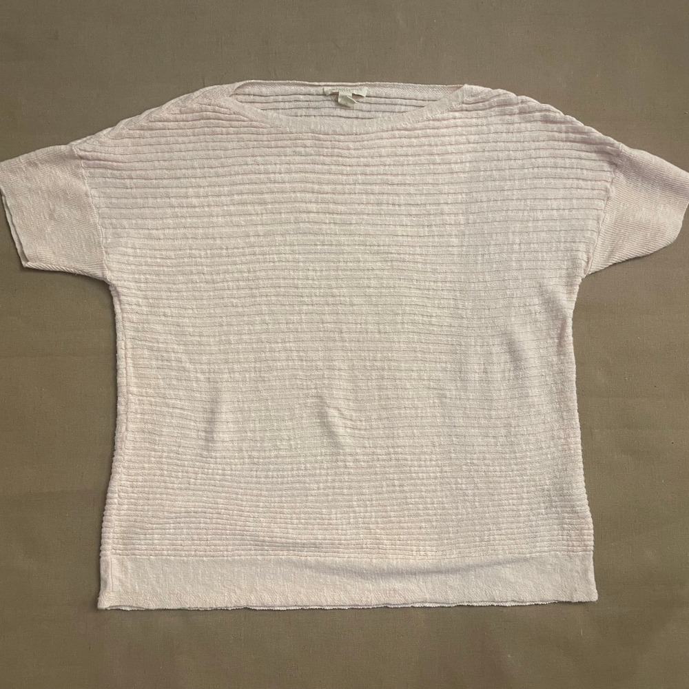 Eileen Fisher Organic Linen Blend Boxy Sweater Size PM Pink Quiet Luxury
